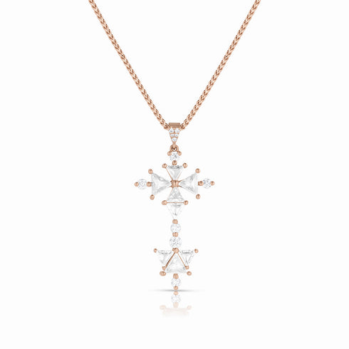 Dominique Cohen rose cut trillion diamonds grande cross,<br>an adjustable-length pendant necklace in 18k rose gold <span class='visuallyhidden'>Call, text 323-404-2959 for shopping help.</span>