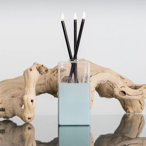 modern everlasting candle, scent-free and clean-burning, in black, misty blue <span class='visuallyhidden'>Call, text 323-404-2959 for shopping help.</span>