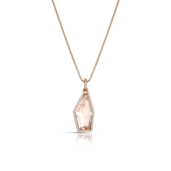 Dominique Cohen morganite and diamond one of a kind pendant necklace<span class='visuallyhidden'>; shop help at 760-978-9297.</span>