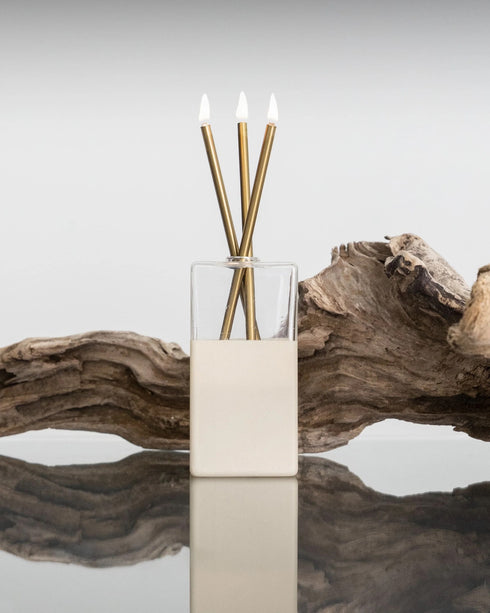 modern everlasting candle, scent-free and clean-burning, in gold pebble <span class='visuallyhidden'>Call, text 323-404-2959 for shopping help.</span>