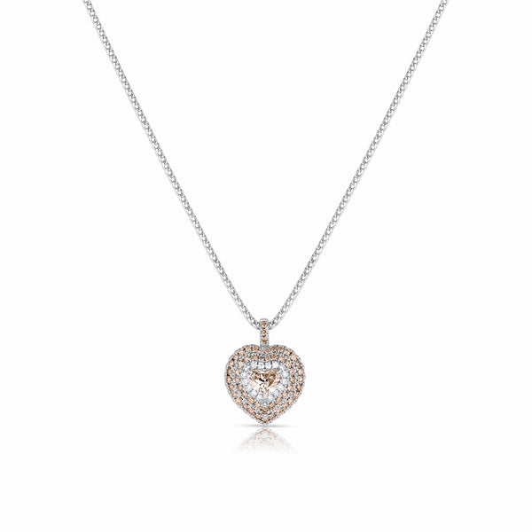 peach diamond, champagne diamond, white diamond<br>in 18k white gold heart pendant necklace <span class='visuallyhidden'>Call or text 323-404-2959 for shopping assistance</span>