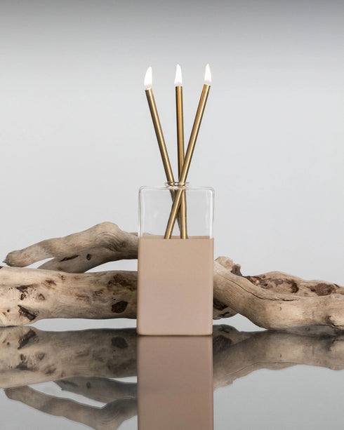modern everlasting candle, scent-free and clean-burning, in gold honeymoon <span class='visuallyhidden'>Call, text 323-404-2959 for shopping help.</span>