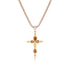 fancy mixed colors, mixed shapes petite diamond cross pendant necklace<br>up close, in 18k rose gold <span class='visuallyhidden'>Call or text 323-404-2959 for shopping assistance</span>