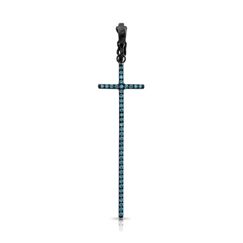 Dominique Cohen tall narrow diamond cross enhancer, hinged bail, in blue diamonds and 18k black gold <span class='visuallyhidden'>Call, text 323-404-2959 for shopping help.</span>