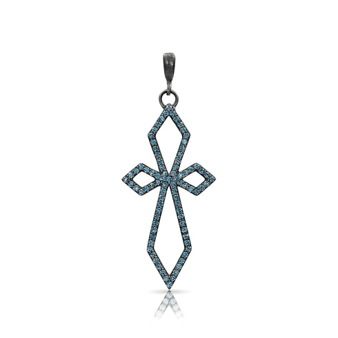 large blue diamond, black gold art deco cross on hinged bai <span class='visuallyhidden'>Call, text 323-404-2959 for shopping help.</span>