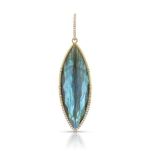 Dominique Cohen labradorite and diamond navette enhancer in 18k yellow gold <span class='visuallyhidden'>Call, text 323-404-2959 for shop help.</span>