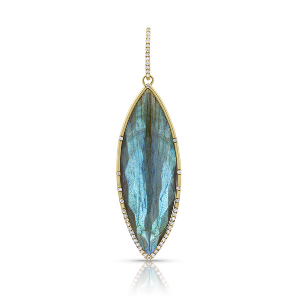 Dominique Cohen labradorite and diamond navette enhancer in 18k yellow gold <span class='visuallyhidden'>Call, text 323-404-2959 for shop help.</span>