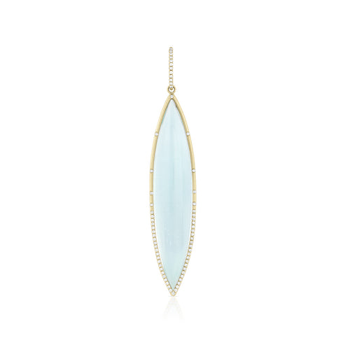 Dominique Cohen large aquamarine and diamond navette enhancer<br>set in 18k yellow gold, with a slightly oblong, diamond-faced bail <span class='visuallyhidden'>Text, phone 323-404-2959 for shopping assistance.</span>