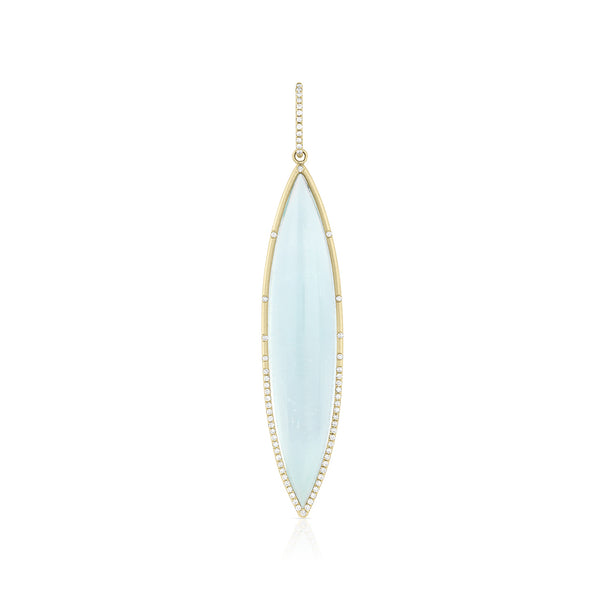 Dominique Cohen large aquamarine and diamond navette enhancer<br>set in 18k yellow gold, with a slightly oblong, diamond-faced bail <span class='visuallyhidden'>Text, phone 323-404-2959 for shopping assistance.</span>