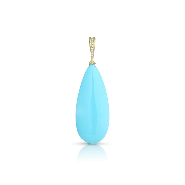 large flat-back teardrop turquoise enhancer with diamond-kissed double bail <span class='visuallyhidden'>Call, text 323-404-2959 for shop help.</span>