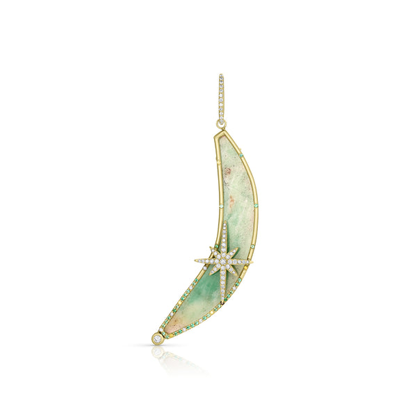 Dominique Cohen rough emerald + diamond mosaic diamond moon and star enhancer<span class='visuallyhidden'>; shop help at 760-978-9297.</span>