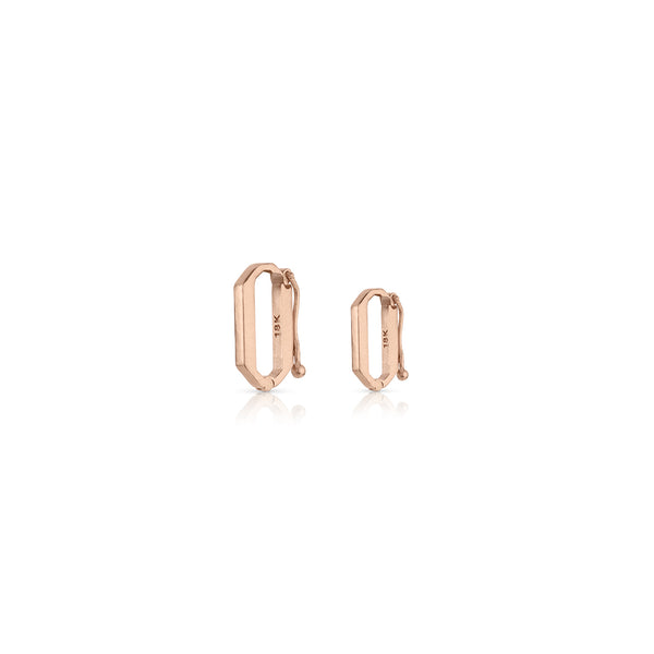 Dominique Cohen 18k rose gold clip bails in 25 + 30mm sizes, in their closed state<span class='visuallyhidden'>; shop help at 760-978-9297.</span>