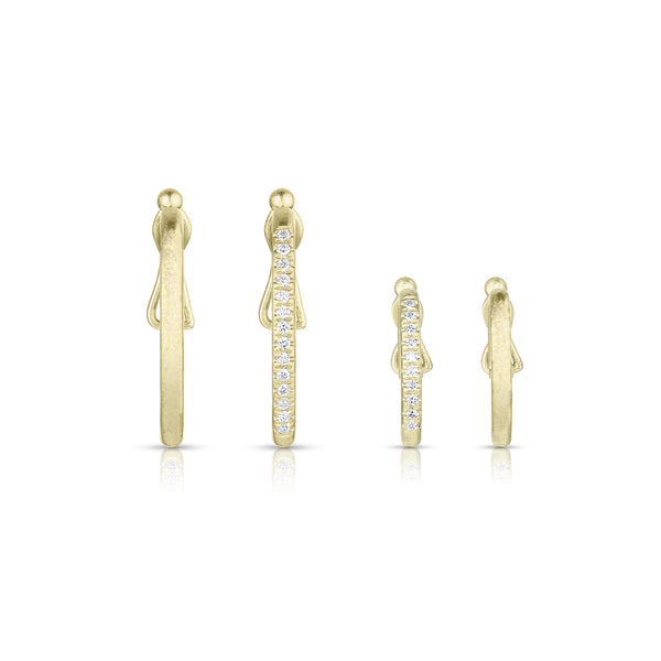 Dominique Cohen hinged oval bails, 20mm and 15mm sizes, with diamonds and without, in 18k yellow gold<span class='visuallyhidden'>; shop help at 760-978-9297.</span>