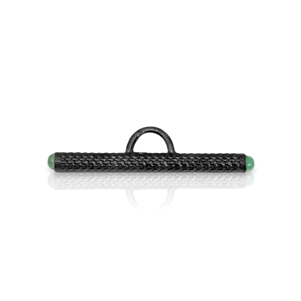Dominique Cohen 25mm toggle bar enhancer with emerald end caps, in 18k black gold<span class='visuallyhidden'>; shop help at 760-978-9297.</span>