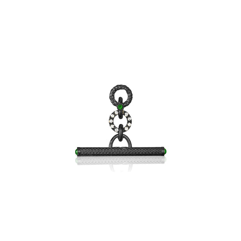 Dominique Cohen 25mm toggle bar enhancer with emerald end caps, in 18k black gold<span class='visuallyhidden'>; shop help at 760-978-9297.</span>