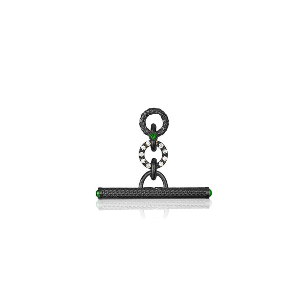 Dominique Cohen 25mm toggle bar enhancer with emerald end caps, in 18k black gold<span class='visuallyhidden'>; shop help at 760-978-9297.</span>