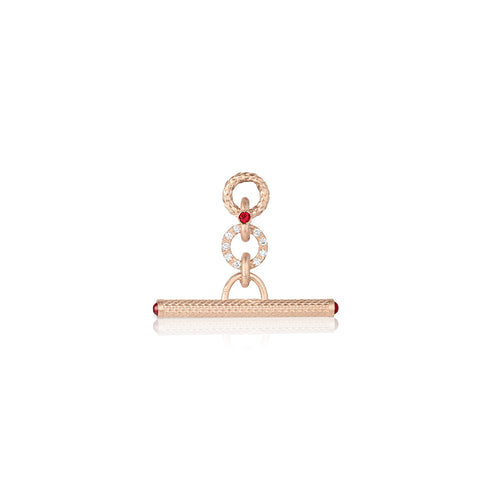 Dominique Cohen 25mm toggle bar enhancer with ruby end caps + diamond accents, in 18k rose gold<span class='visuallyhidden'>; shop help at 760-978-9297.</span>