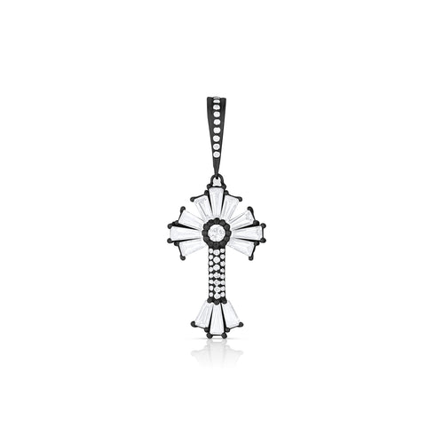 Dominique Cohen limited edition baguette diamond sunburst cross enhancer in black gold<span class='visuallyhidden'>Call, text 323-404-2959 for shop help.</span>
