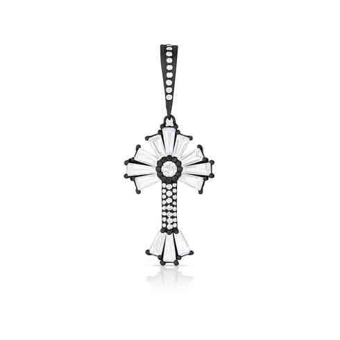 Dominique Cohen limited edition baguette diamond sunburst cross enhancer in black gold<span class='visuallyhidden'>Call, text 323-404-2959 for shop help.</span>
