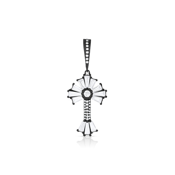 Dominique Cohen limited edition baguette diamond sunburst cross enhancer in black gold<span class='visuallyhidden'>Call, text 323-404-2959 for shop help.</span>