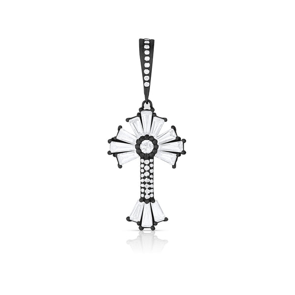 Dominique Cohen limited edition baguette diamond sunburst cross enhancer in black gold<span class='visuallyhidden'>Call, text 323-404-2959 for shop help.</span>