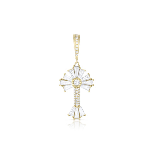 Dominique Cohen limited edition baguette diamond sunburst cross enhancer in yellow gold<span class='visuallyhidden'>Call, text 323-404-2959 for shop help.</span>