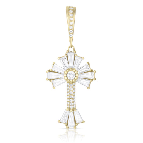 Dominique Cohen limited edition baguette diamond sunburst cross enhancer in yellow gold<span class='visuallyhidden'>Call, text 323-404-2959 for shop help.</span>