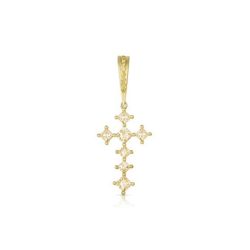 natural fancy lemon yellow diamond petite cross enhancer,<br>in 18k yellow gold,<br>1.14ct