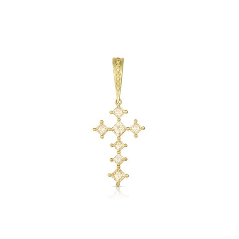 Dominique Cohen lemony yellow diamond 18k gold cross enhancer<span class='visuallyhidden'>; shop help at 760-978-9297.</span>