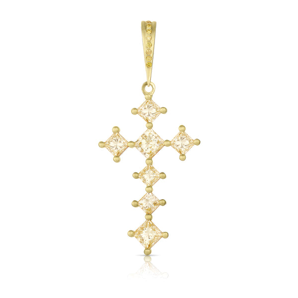 Dominique Cohen lemony yellow diamond 18k gold cross enhancer<span class='visuallyhidden'>; shop help at 760-978-9297.</span>