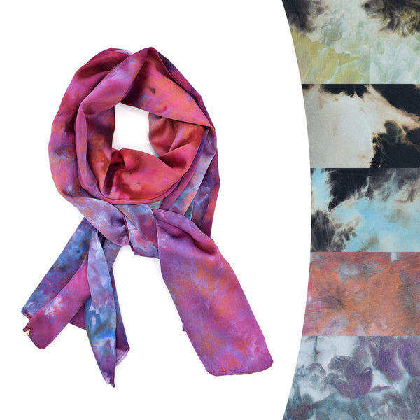 Dominique Cohen limited edition multi-hued, hand-dyed silk scarves, long style<span class='visuallyhidden'>; shop help at 760-978-9297.</span>
