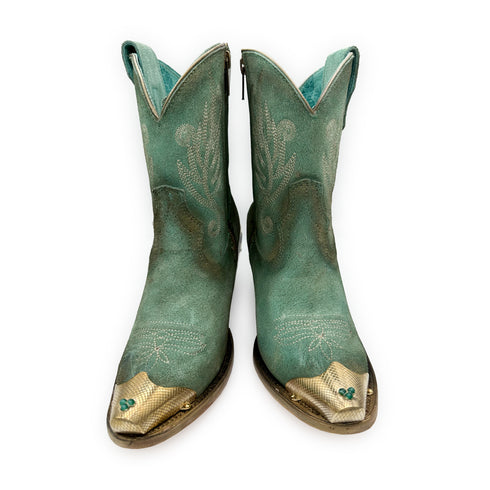 gold-tone hardware + gemstone beads adorn the boot tips <span class='visuallyhidden'>Text, call 323-404-2959 for shop help.</span>