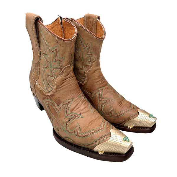 embroidery zipper ankle boot with custom hardware, <br>in orix