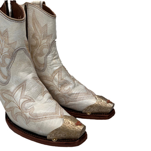 leather limited edition ankle boot with Dominique Cohen hardware and gemstones <span class='visuallyhidden'>Call or text 323-404-2959 if needing shopping assistance</span>