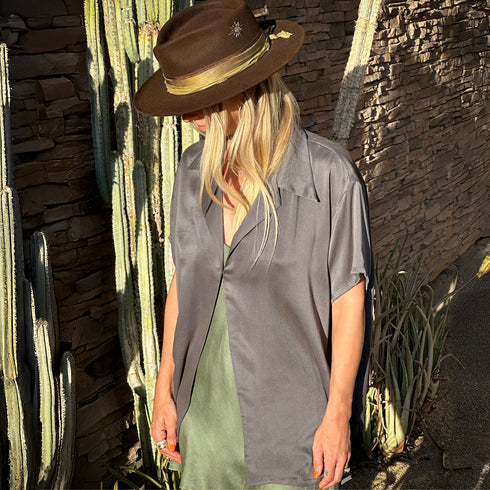 in iron, over our cami worn as a mini dress, in juniper<span class='visuallyhidden'>; shopping help at 323-404-2959.</span>