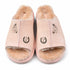 fur lined greenport Ugg slide, in beige blush, with Dominique Cohen horse and horseshoe detailing<span class='visuallyhidden'>Shop help at 323-404-2959.</span>