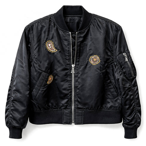 embroidered bomber jacket,<br>in horse motif, on black (front)<span class='visuallyhidden'>; shop help at 760-978-9297.</span>