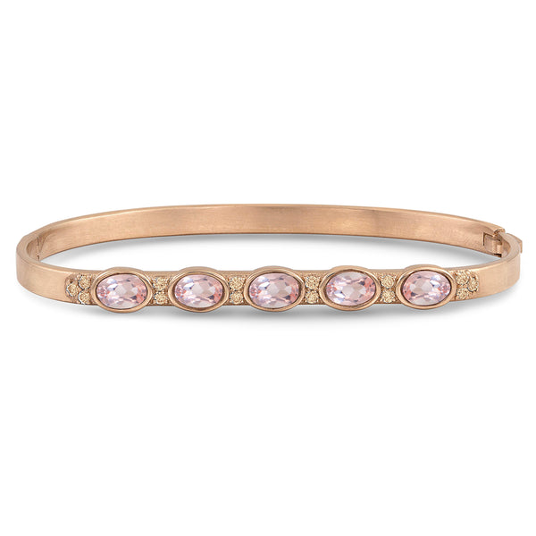 Dominique Cohen morganite ovals hinged huggie bangle in champagne diamonds and 18k rose gold<span class='visuallyhidden'>; shop help at 760-978-9297.</span>