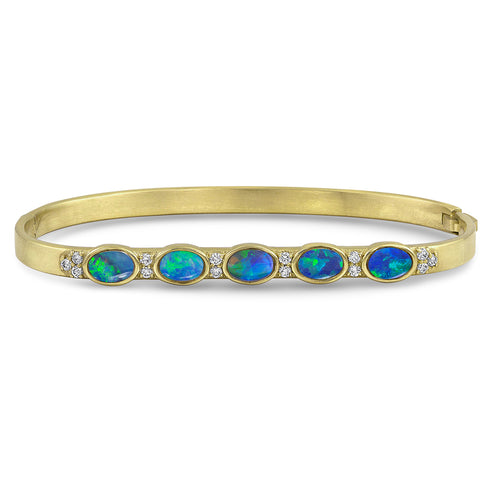our Australian opal and diamond fitted bangle <span class='visuallyhidden'>Text, phone 323-404-2959 for shopping assistance.</span>
