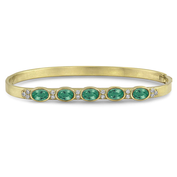 Dominique Cohen custom-fit gemstone bangle in faceted emeralds + white diamonds <span class='visuallyhidden'>Call, text 323-404-2959 for shop help.</span>
