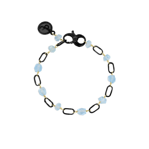 aquamarine nugget blackened sterling silver petite paperclip chain bracelet, adjustable length<span class='visuallyhidden'>; shopping help at 323-404-2959.</span>