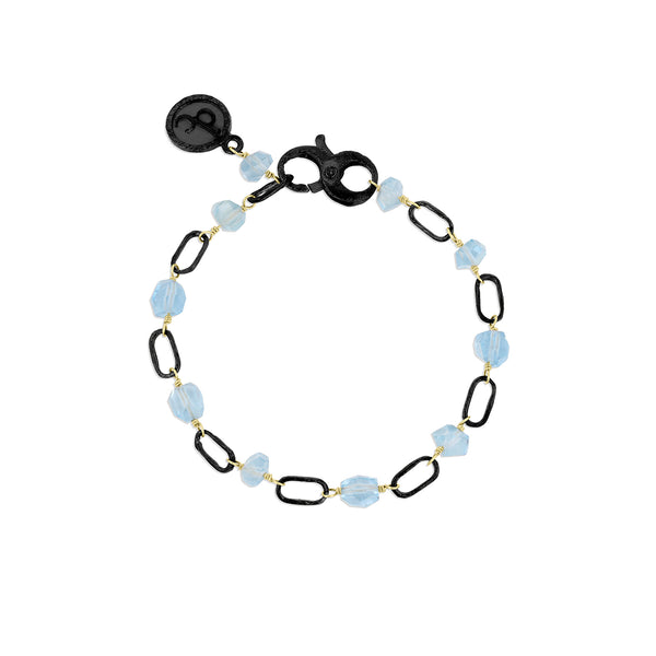 aquamarine nugget blackened sterling silver petite paperclip chain bracelet, adjustable length<span class='visuallyhidden'>; shopping help at 323-404-2959.</span>