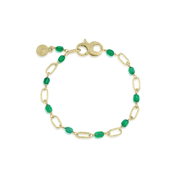 emerald, paperclip chain bracelet, <br>in 18k yellow gold, <br>7.5 inch (adjustable)