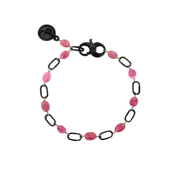 Dominique Cohen blackened sterling and 18k rose gold pink tourmaline paperclip bracelet<span class='visuallyhidden'>; shopping help at 323-404-2959.</span>