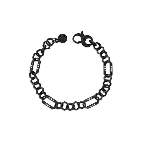 Dominique Cohen diamond kissed timepiece chain bracelet, in blackened sterling silver <span class='visuallyhidden'>Text, phone 323-404-2959 for shop help.</span>