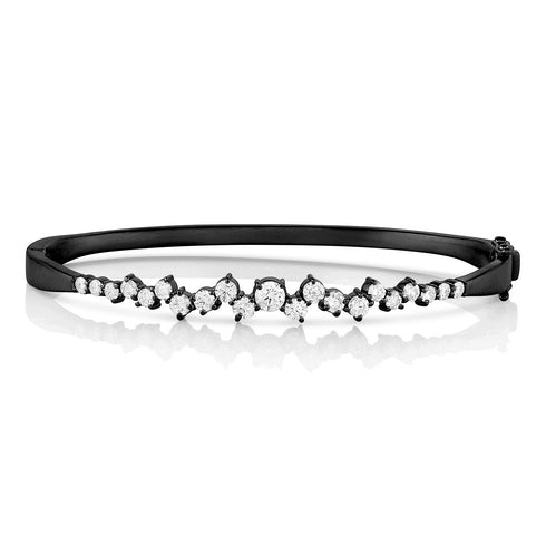 white diamond constellation hinged huggie bangle<br>in 18k black gold, head on view <span class='visuallyhidden'>Call or text 323-404-2959 if you need shopping assistance.</span>