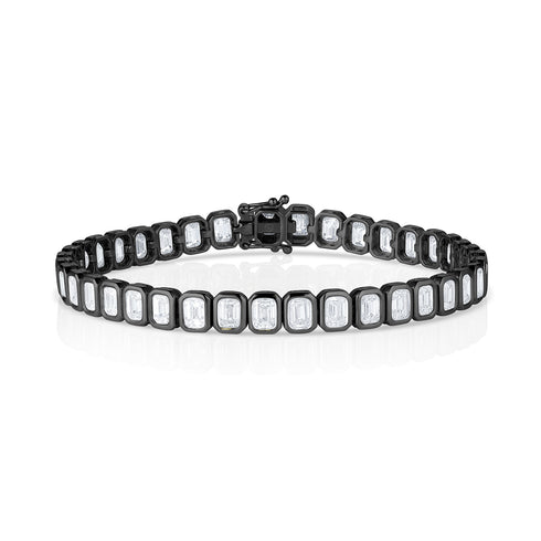 modern black gold diamond tennis bracelet<br>with north-south rounded rectangle bezel settings <span class='visuallyhidden'>Text, phone 323-404-2959 for shopping assistance.</span>