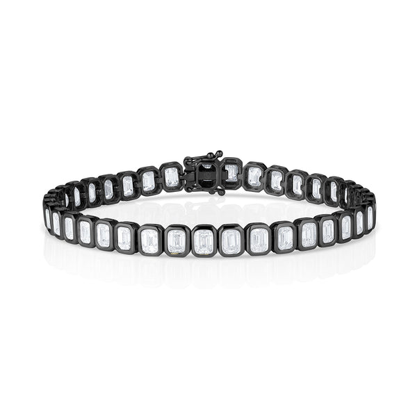 modern black gold diamond tennis bracelet<br>with north-south rounded rectangle bezel settings <span class='visuallyhidden'>Text, phone 323-404-2959 for shopping assistance.</span>