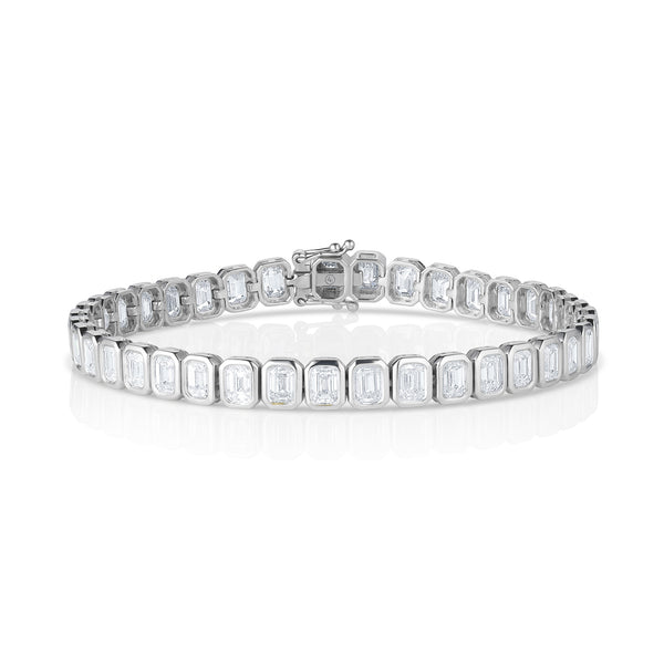 modern white gold diamond tennis bracelet<br>with north-south rounded rectangle bezel settings <span class='visuallyhidden'>Text, phone 323-404-2959 for shopping assistance.</span>