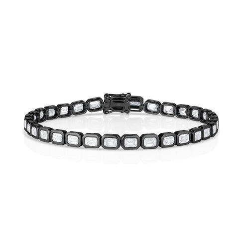 modern black gold diamond tennis bracelet<br>with east-west horizontal rounded rectangle bezel settings <span class='visuallyhidden'>Text, phone 323-404-2959 for shopping assistance.</span>